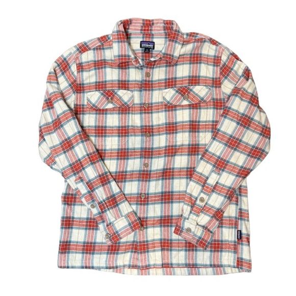 Patagonia Other - Patagonia Men's Organic Cotton Midweight Fjord Flannel Rust Orange Blue Cream M